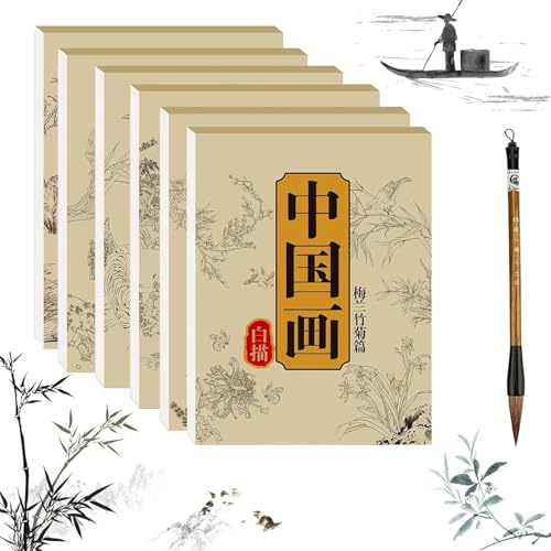 Lot de 6 albums de dessin chinois blancs – 48 feuilles de papier de riz et carnet de croquis pour lavage d'encre, calligraphie, pratique du gongbi, cadeau d'art pour débutant