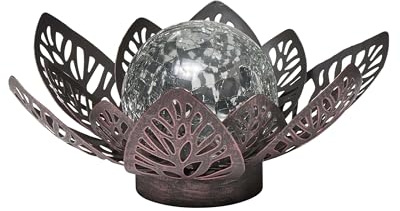 Northpoint LED Lotus Wasserlilie Timer Metall Glaskugel Stanzmuster Solar Batterie Garten Außenbereich Teichbeleuchtung (Solar braun mit Muster)