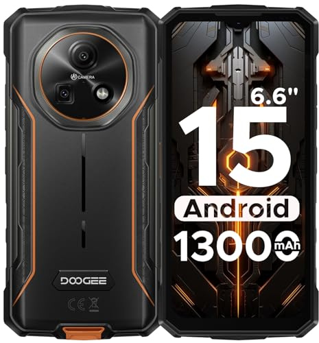 DOOGEE Fire 5 Rugged Smartphone Android 15 Rugged Phone 13000mAh Big Battery 6.6 90Hz HD+ IPS Display, 12GB RAM+64GB ROM 13MP Camera Triple Card Slot SIM-Free & Unlocked Mobile Phones - Orange