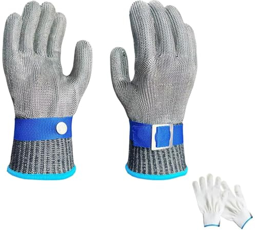 JuanNest Guantes Anticorte Seguridad Corte Prueba Puñalada Resistente Acero Inoxidable De Malla Metálica Carnicero Guante,Herramienta De Seguridad para Cortar Pescado,Guantes De Seguridad De Cocina S