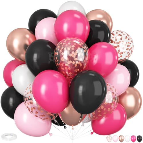 60 Stück Helium Ballons, 12 Zoll Schwarz und Rosa Luftballons Geburtstag,Weiß Luftballons Bunt für Party Hochzeit Dekoration geburtstagsdeko Halloween
