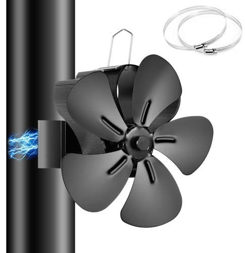 Ambesty Ventola Stufa Legna Magnetico, 5 Pales Ventilatori per Stufe a Legna,Ventilatore Stufa da Tubo, Senza corrente Silenziosa ed Efficiente per Ceppi/Vamino/Pellet
