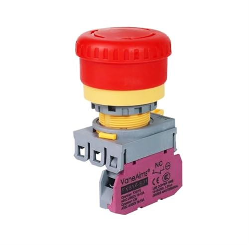 Interruptor pulsador de parada de emergencia de plástico de 22 mm FXBY6 con enclavamiento, autobloqueo, 10 A, 1 NO, 1 NC, con tapa de hongo roja(2NO1NC)