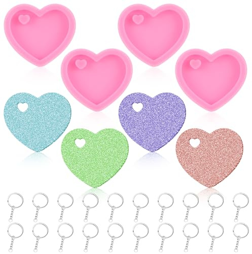 4 stampi in silicone a forma di cuore con foro, simpatici stampi per portachiavi con 20 portachiavi a forma di cuore, per cioccolatini, caramelle, regali di San Valentino, matrimoni, compleanni