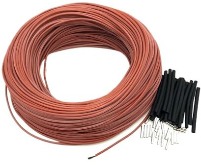 ZhaoQIAN Filo riscaldante in Fibra di Carbonio con Rivestimento in Gomma siliconica - Elemento riscaldante Isolato a Bassa Tensione 2K 194 Ohm/m for Uso Versatile(Red,50m)