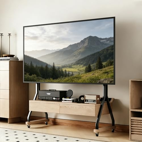 Supporto TV mobile con ruote, carrello porta TV per televisori da 40 a 85 pollici, ripiano girevole per televisore da pavimento, adatto per soggiorno, ufficio, sala riunioni(C)