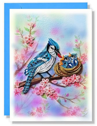 TUMYBee Cute Quilling Animals Greeting Card, 3D Quilling Card for Love Friend Mom Birthday Anniversary, Luxury Paper Card Postcard with Envelop (Blue Jay Birds)