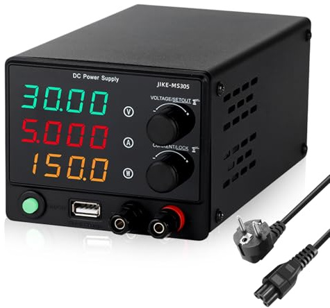 Fuente de alimentación de laboratorio, 30 V, 5 A, 150 W, fuente de alimentación de laboratorio, indicador LED de 4 dígitos y llave de bloqueo, CC 0-30 V, 0-5 A, fuente de alimentación regulable, mini