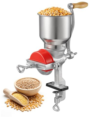 VEVOR Molinillo de Cereales Manual con Tolva Alta de 14 cm y Manivela, Molino de Granos de Hierro Fundido, con Abrazadera de Mesa Estable y Cubierta Antipolvo, para Especias, Café, Nueces, Cereales