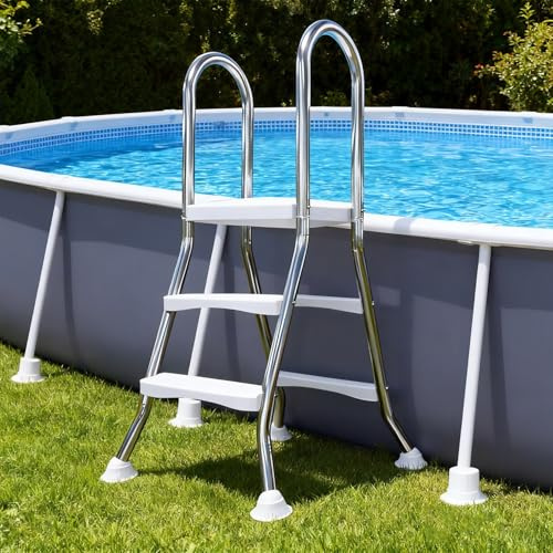 LHFJ 135cm Stabile Doppelseitige Oberirdische Poolleiter Edelstahl, Oberirdische Pool Leiter, Oberirdische Pooltreppe für Aufstellpool, Poolleiter 132 cm Poolhöhe 250 kg Tragkraft,33 in