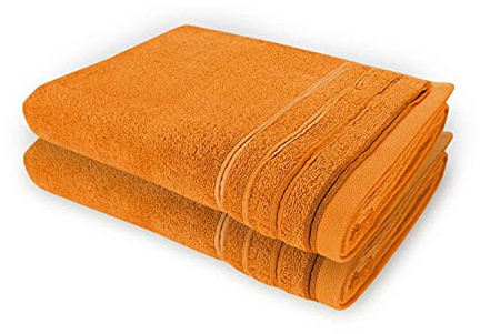 WohnDirect Duschtuch Set 2 teilig - 2 Badetücher (70x140) - Frottee 100% Baumwolle - Orange