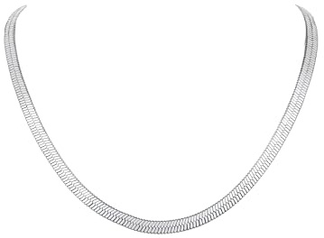 FOCALOOK Snake Chain Necklace for Women, 3mm/5mm Thin Chains 12 15 18, Stainless Steel Silver/Gold/Black/Rose Gold Herringbone Necklaces, Flat Layered Choker, Dainty Fashion Jewellery Gift for Her