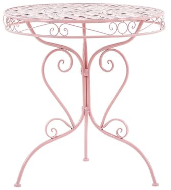 Beliani Table Ronde 70 cm de Type Bistrot en Métal Rose avec Ornaments Décoratifs pour Jardin Terrasse ou Balcon au Style Classique et Romantique