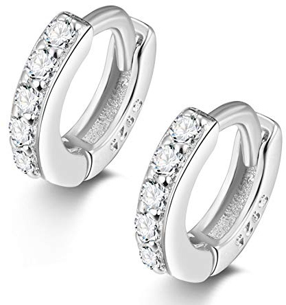 Mini Creolen Silber 925 Klein Mit Schwarz Weiß Stein 5mm-11mm Kreolen Verschiedene Größen Ohrringe Klappcreolen Zirkonia Huggie Hoops Earrings