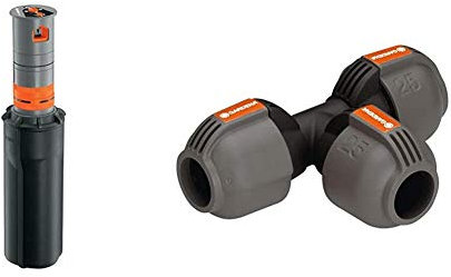 Gardena Sprinklersystem Turbinen Versenkregner T380 & Sprinklersystem T-Stück: Rohrverbinder für Rohrabzweigung des Verlegerohrs, 25 mm, kompatibel Verlegerohre 25 mm