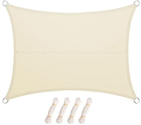 LARMNEE Voile d'Ombrage Rectangulaire, 4 x 6 m, PES, pour Jardin, Protection Solaire, Coupe-Vent, Résistant à la Pluie, Anneaux Robustes, Polyester, Durable, Beige EWH46SP02