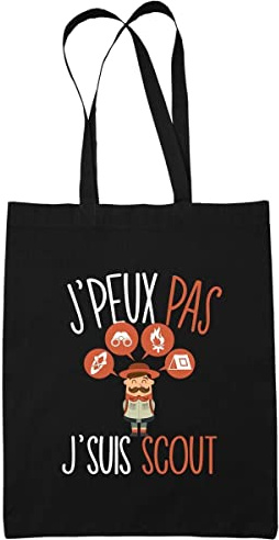 Planetee Sac Tote Bag Scout Scoutisme Je Peux Pas Noir | Sac Caban en Toile Coton Idée Cadeau Anniversaire