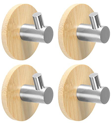 Hazrcvr Holz Handtuchhaken Selbstklebend 4er Set Wandhaken Bademantelhaken für Bad, Küche, Schlafzimmer, Toilette, Werkzeugraum