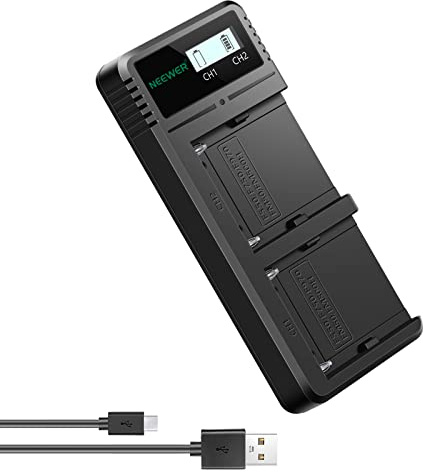 Neewer Dubbel USB-laddare kompatibel med Sony NP-F970 NP-F960 NP-F950 NP-F930 NP-F770 NP-F750 NP-F570 NP-F550 kamerabatteri, snabb batteriladdare med LCD-skärm, mångsidiga laddningsalternativ