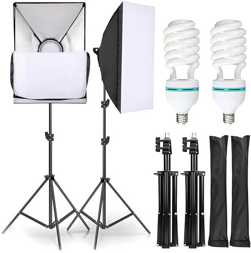 Retoo Softbox Fotostudio Set mit 2 x 135W Fotolampen und 2 x Faltbare Lampenstativs, Beleuchtung für Porträts, Produktfotografie und Videoaufnahme, Reflektors mit Tragetasche