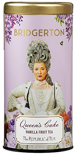 The Republic of Tea Bridgerton Queen's Cake Vanilla Fruit Tea, 36 bolsitas de té en una caja de metal – Rooibos de té de frutas con vainilla