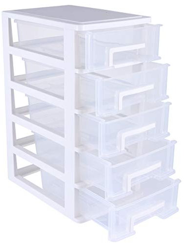 Zerodeko Kunststoff- Schubladen- Schrank Multifunktionale Fünf- Layer- Lagerschrank Tragbare Aufbewahrungskoffer Organizer- Sonnenzahnhalter für Home Office (Weiß)