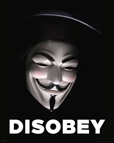 empireposter V Mask - Disobey - Guy Fawkes - Poster Druck Grösse 40x50 cm + 2 St Posterleisten Holz 40,5 cm