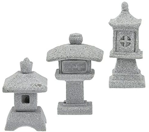 Angoily Lanterna in pietra giapponese, 3 pezzi, statua asiatica, mini Gata, lanterna Zen, statuetta decorativa da giardino, statuetta in pietra, decorazione per stagno, paesaggio, torre di