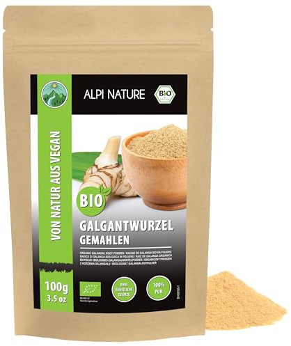 Ekologiskt galgantpulver (100 g), mald galangrotsrot, ekologiskt galgantpulver, galgantmalt från kontrollerad ekologisk odling, 100 % naturlig, utan tillsatser