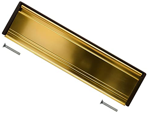 TERF® 300mm Double Side Letter Plate Gold 300mm (12'') Draught Excluder Letter Postal Box Cover Spring Loaded Plate Suitable for 20mm - 40mm Door Thickness uPVC Wood Door with Fixing Screw