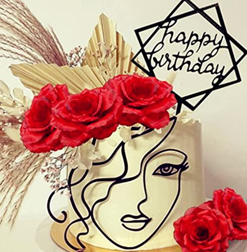 JeVenis Rote Acryl Minimalistische Kunst Lady Face Kuchen Topper Rose Kuchen Topper Vintage Rose Blume Hochzeit Kuchen Topper für Hochzeit Braut Dusche Geburtstag Party