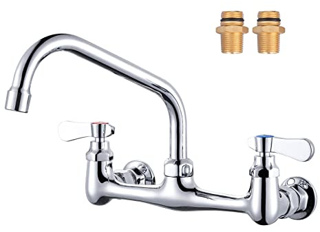 iVIGA Commercial Sink Faucet with 8” Swivel Spout, 8 Center Wall Mount Kitchen Faucet, Dual Handles Brass Utility Sink Faucet for Laundry Room Restaurant Compartment Sink, Polish Chrome