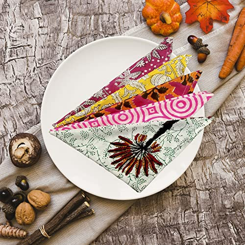 6 Pc Cotton Cloth Napkins Hand Block Print Hand Made Size 16x16 Inch Printed Home Decor Indian Eco Friendly Mix Lot Dinner Napkins (Multicoloured)