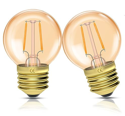 Klarlight E27 Vintage LED Filament Bulbs - Amber Glass Edison Screw Bulbs 1.5W (2200K Warm White) Decorative Golf Ball LED Lights Equivalent to 15W Incandescent, for Night Light Table Lamp, 2-Pack