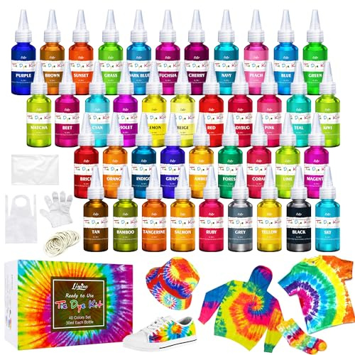 Tie Dye Kit - 40 Colours Permanent Fabric Dye with Rubber Bands, Gloves, Table Cover, Apron for Adult Tie-Dye Art - All-in-1 Textile Paint for DIY Shirt, Hoodie, Clothing, Fabric Painting