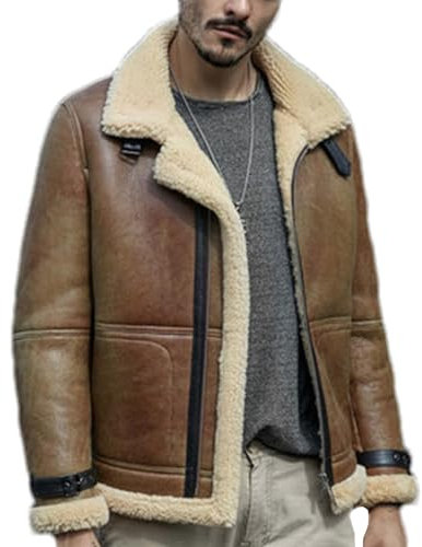 Kelsiop Herren-Jacke Aus Schaffell-Lammfell Im Militärstil, Bomber-Pelzmantel