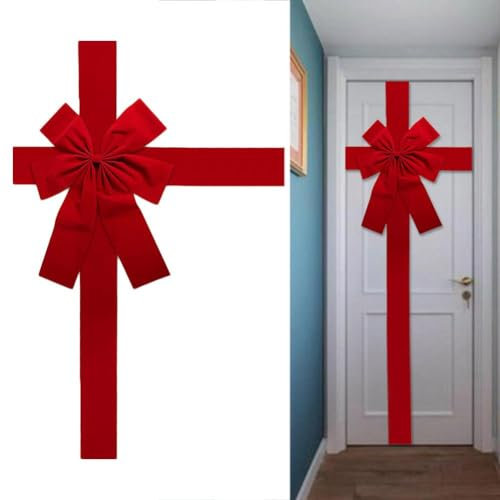 Fiocco di nastro per porta di Natale, grande fiocco per ghirlanda di Natale, albero di Natale, decorazioni per albero di Natale, caminetto, porta d'ingresso, forniture per feste