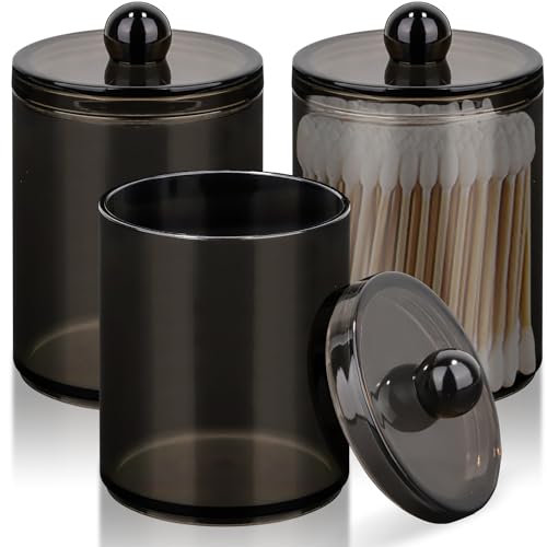 Lucywey 3 Stück Wattestäbchen Halter, Wattestäbchen Behälter, Wattepadspender, Kosmetik Organizer, für Wattestäbchen, Runde Wattepads, Zahnseide, Wattebausch, Make-up Schwämme (Schwarz)