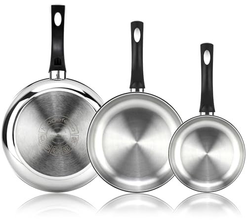 Magefesa Essencial Inox - Lot Poele Argentées 20 + 24 + 28cm, Acier Inoxydable, Sans Revêtement ni Antiadhésif, Induction.
