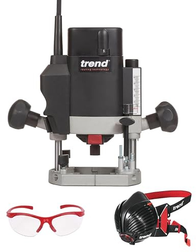 Trend T5 Router & Safety Set, T5EK/MK2 Variable Speed Plunge Router (1000W, 1/4 Inch, 240V), Dust Mask & Safety Glasses, T5/Safe/Set