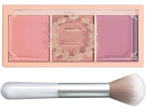 3 Color Matte Pink Blush Palette with Brush, Long Lasting Cheek Makeup, Light and Smooth Blush Powder for Face Beauty