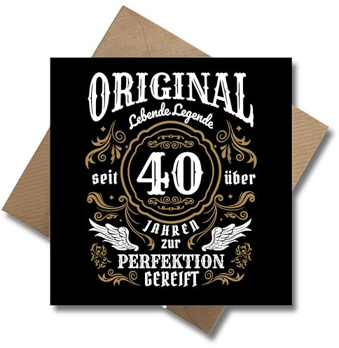 WBdesignz Lustige Geburtstagskarte 40. Geburtstag – quadratisch – „Original seit über 40 Jahren“ – Vintage Design im Whisky-Stil – Karte für Männer, Freunde, Kollegen & Legenden