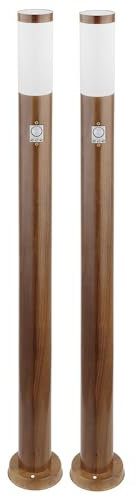 Globo Pollerleuchte mit Bewegungsmelder Außenlampe Standleuchte Gartenlampe Holzoptik, Wetterfest, Edelstahl braun, 1x E27 Fassung, DxH 12,7x110cm, 2er Set