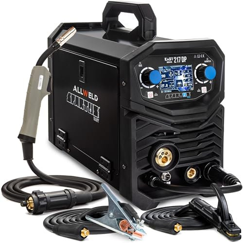 Spartus EasyMIG 217 LCD Dual Pulse - Saldatrice a Filo Continuo con Gas da 200 A - Doppio Pulsato e Sinergia - MIG/MAG, MMA, TIG Lift, Filo Animato - Induttanza, Saldobrasatura