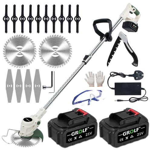 Decespugliatore a batteria senza fili con lama in metallo da 4,0 Ah e caricabatterie rapido, potente decespugliatore elettrico da giardino, ricaricabile, leggero, adatto per giardini, ville, prati