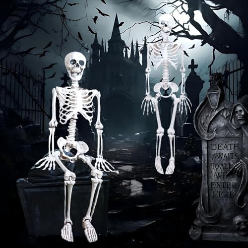 ZZQVIP Decorazioni Halloween, 2 Pezzi Scheletro Umano Realistico con Articolazione Mobile, Decorazioni Halloween Esterno e Interno per Casa, Giardino e Feste, Scheletri Halloween (40CM)