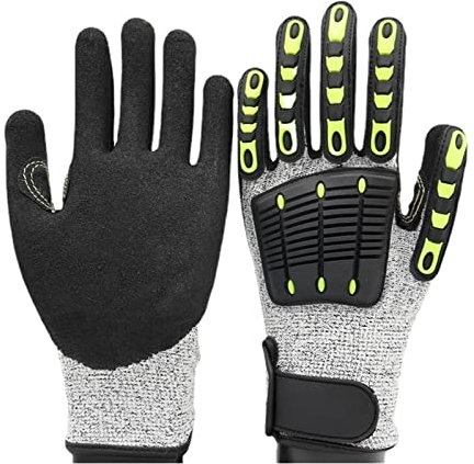 Hochleistungs-Schnittschutzhandschuhe Anti-Schlag-Vibrations-Öl-Sicherheits-Arbeitshandschuhe Anti-Schnitt-Stoßdämpfende mechanische Schlagfestigkeit gelten for Holzschnitzereien, Zimmerarbeiten und M