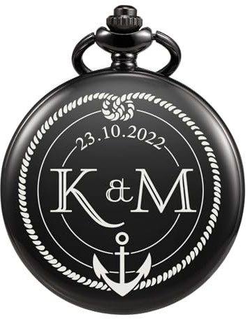 TREEWETO Taschenuhr mit Gravur, Personalisiertes Hochzeitsgeschenk, Geschenk für Paare mit Kompass & Knoten, Personalisiert mit Namen und Datum