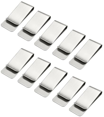 10 Pcs Money Clips,Stainless Steel Silver Cash Clips,Money Holder,Metal Cash Credit Card Holder for Men and Women Portable Lightweight Luxurious Polished Notes Bills Invoice Holder 5.1CM Silver