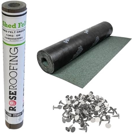 Shed Roofing Felt, Green Mineral, 6m x 1m, with 150g Galvanized Roofing Nails